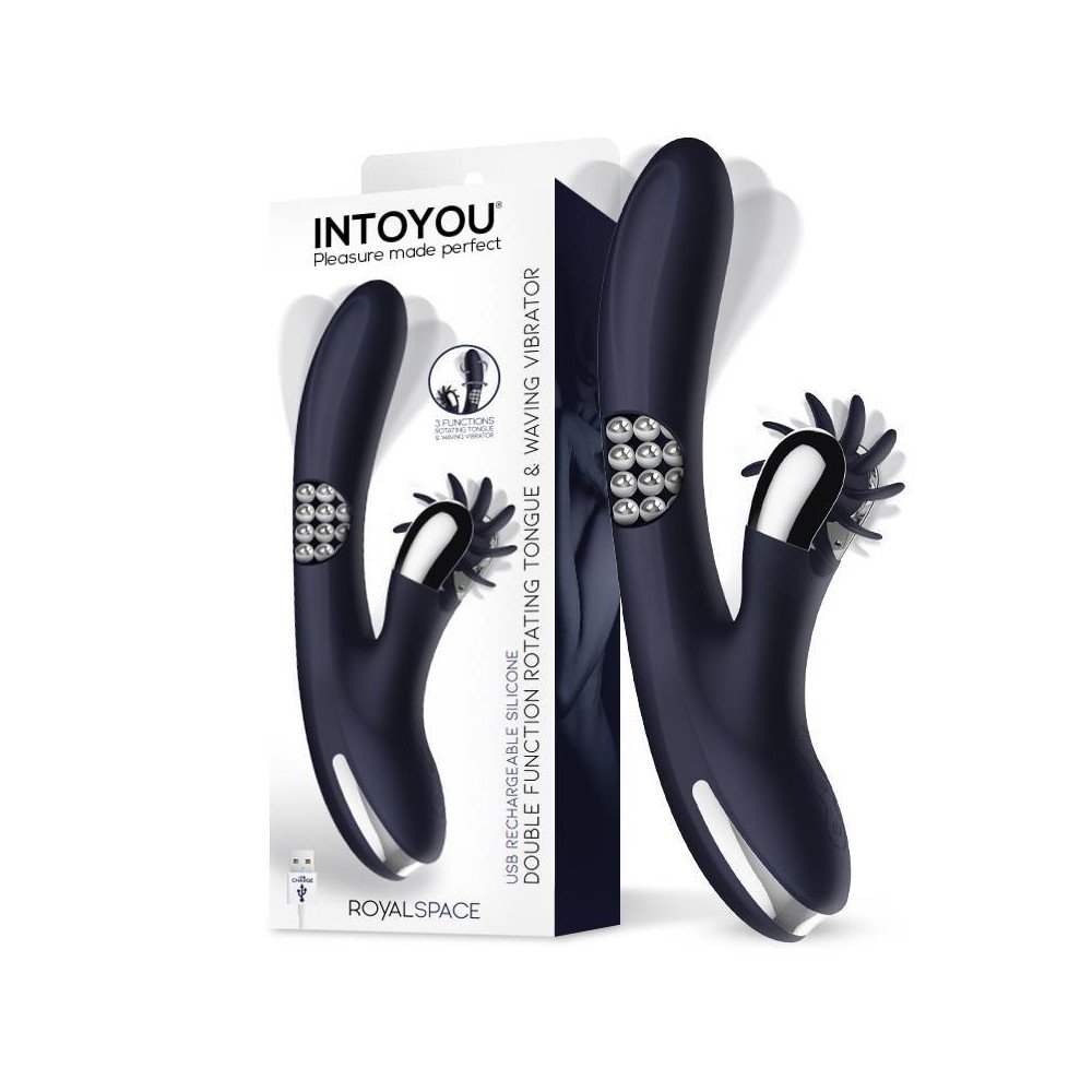 Royalspace Vibrador con Lenguas Estimuladoras y Bolas Internas 360º Azul